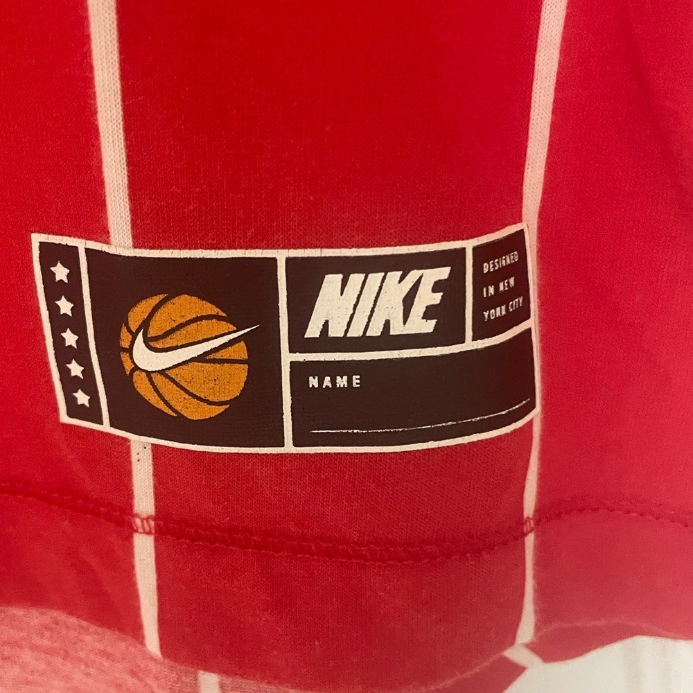 Nike Dri Fit Red Striped Hooded Basketball Tee Shirt Mens M - Picture 4 of 9